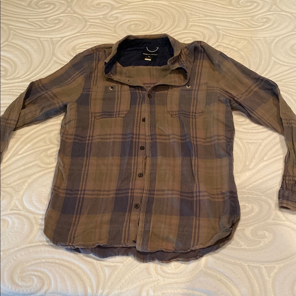 Modern Amusement Brown and Blue Plaid Casual Button Down Shirt